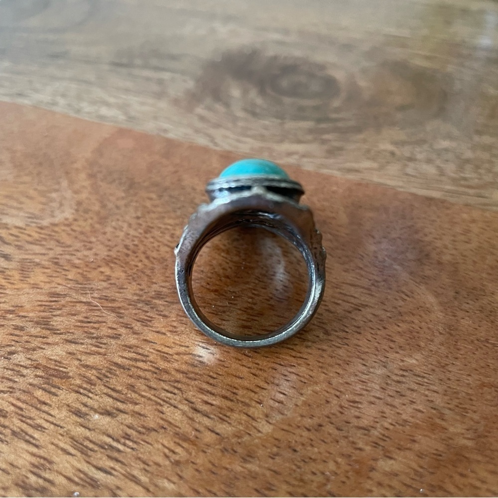 Turquoise Silver Tone Statement Ring - image 6